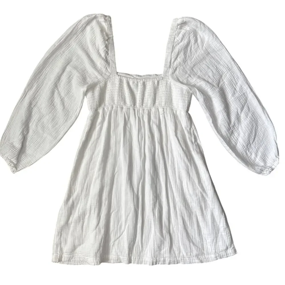 J. Crew Squareneck Soft Gauze White Dress Pockets Size Small